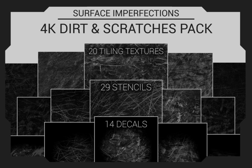 表面缺陷污垢和划痕高光遮罩贴图 Surface Imperfections - Dirt & Scratches Pack