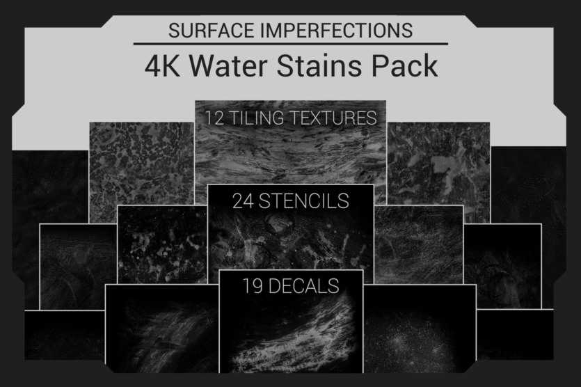 表面缺陷水渍纹理高光遮罩贴图 Surface Imperfections - Water Stains Pack