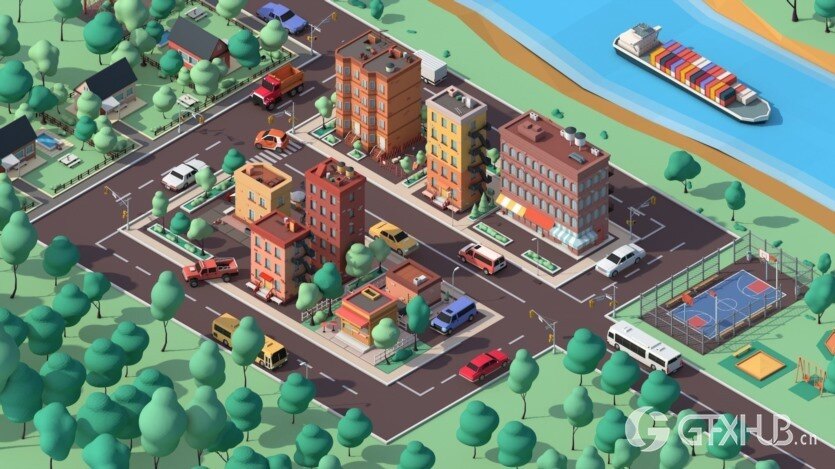 卡通低聚美国梦城市低聚3D模型 Cartoon Low Poly American Dream City Pack Low-poly 3D model