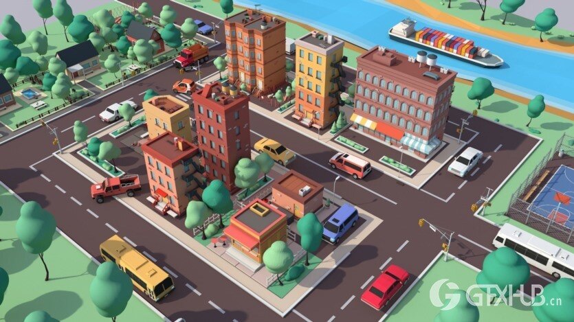卡通低聚美国梦城市低聚3D模型 Cartoon Low Poly American Dream City Pack Low-poly 3D model