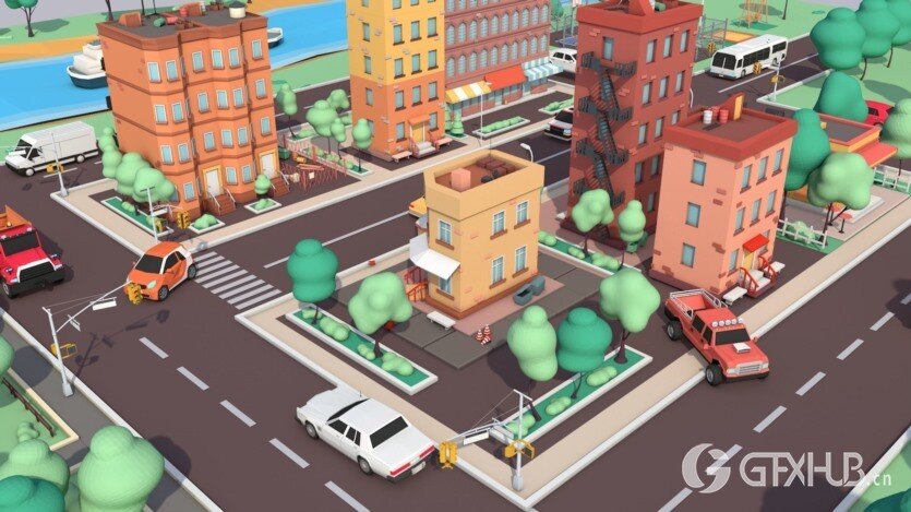 卡通低聚美国梦城市低聚3D模型 Cartoon Low Poly American Dream City Pack Low-poly 3D model