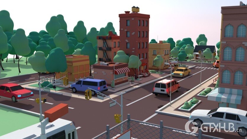 卡通低聚美国梦城市低聚3D模型 Cartoon Low Poly American Dream City Pack Low-poly 3D model