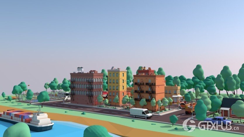 卡通低聚美国梦城市低聚3D模型 Cartoon Low Poly American Dream City Pack Low-poly 3D model