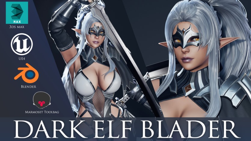 游戏角色黑暗精灵刀锋3D模型 (格式：BlendMAXFBXMAYAUE4) Dark Elf Blader - Game Ready