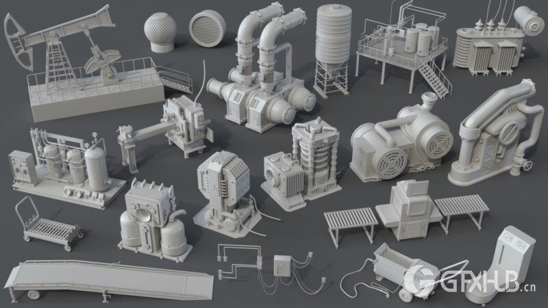 工厂设备3D模型 Factory Units 7 - 20 pieces