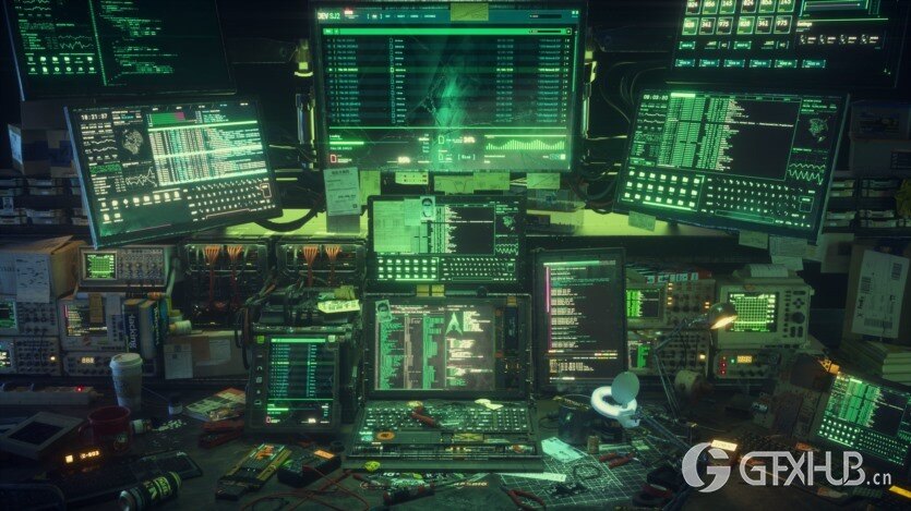 赛博朋克C4d黑客工作区3D模型 Hacking Workspace C4d and Octane 3D model