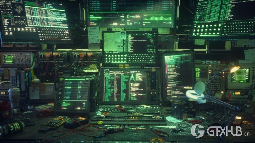 赛博朋克C4d黑客工作区3D模型 Hacking Workspace C4d and Octane 3D model