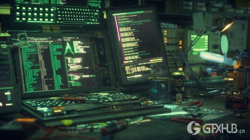 赛博朋克C4d黑客工作区3D模型 Hacking Workspace C4d and Octane 3D model