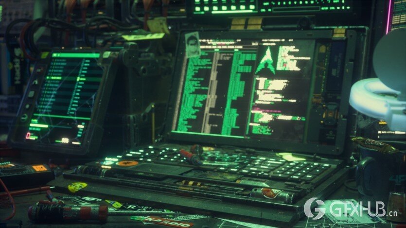 赛博朋克C4d黑客工作区3D模型 Hacking Workspace C4d and Octane 3D model