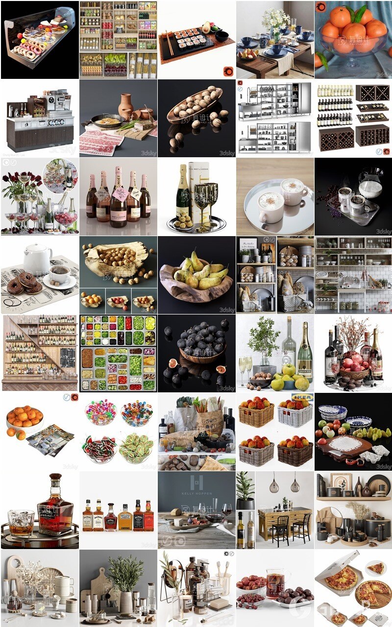 3Dsky Pro 厨房橱柜酒柜吧台食品饮料3D模型合集