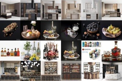 3Dsky Pro 厨房橱柜酒柜吧台食品饮料3D模型合集