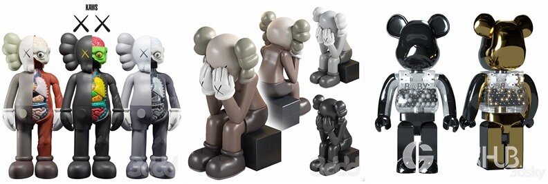3Dsky Pro KAWS现代暴力熊公仔玩偶雕塑摆件3Dmax模型合集17套