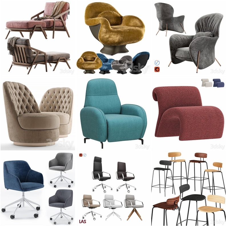 3Dsky Pro高精度椅子3D模型合集 3Dsky Pro Chair 3D Models Collection