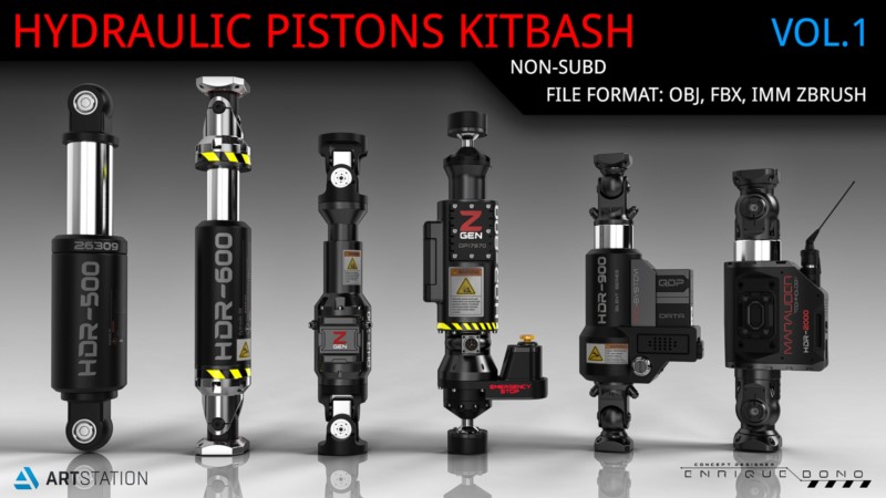 液压活塞硬表面3D模型 Kitbash Hydraulic Pistons V1