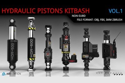 液压活塞硬表面3D模型 Kitbash Hydraulic Pistons V1