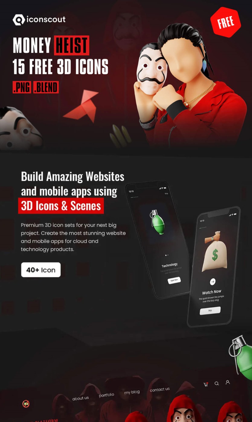 金钱抢劫 3D 插图包（格式：PNGBlend ） Money Heist 3D Illustration Pack