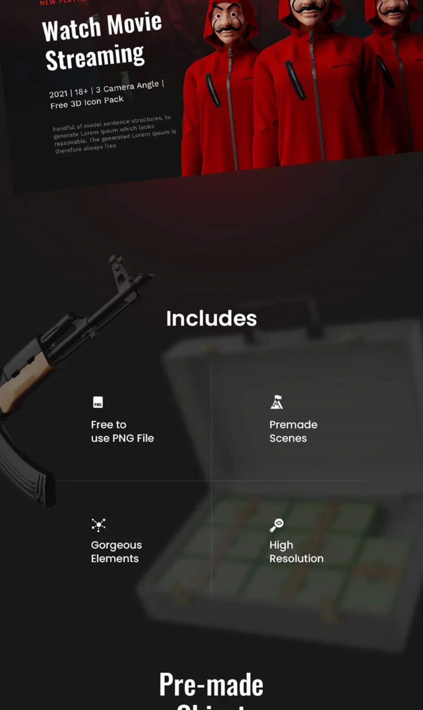 金钱抢劫 3D 插图包（格式：PNGBlend ） Money Heist 3D Illustration Pack