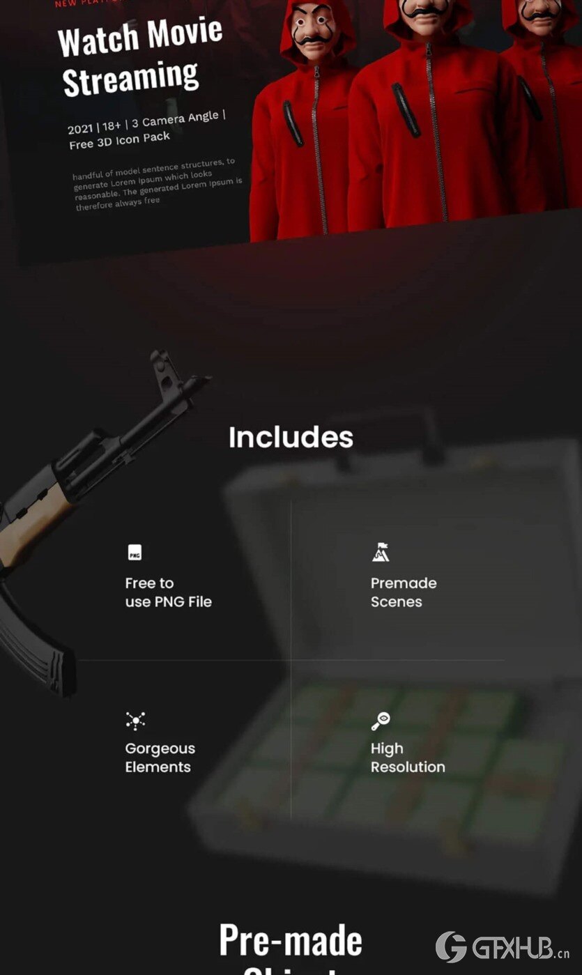 金钱抢劫 3D 插图包（格式：PNGBlend ） Money Heist 3D Illustration Pack