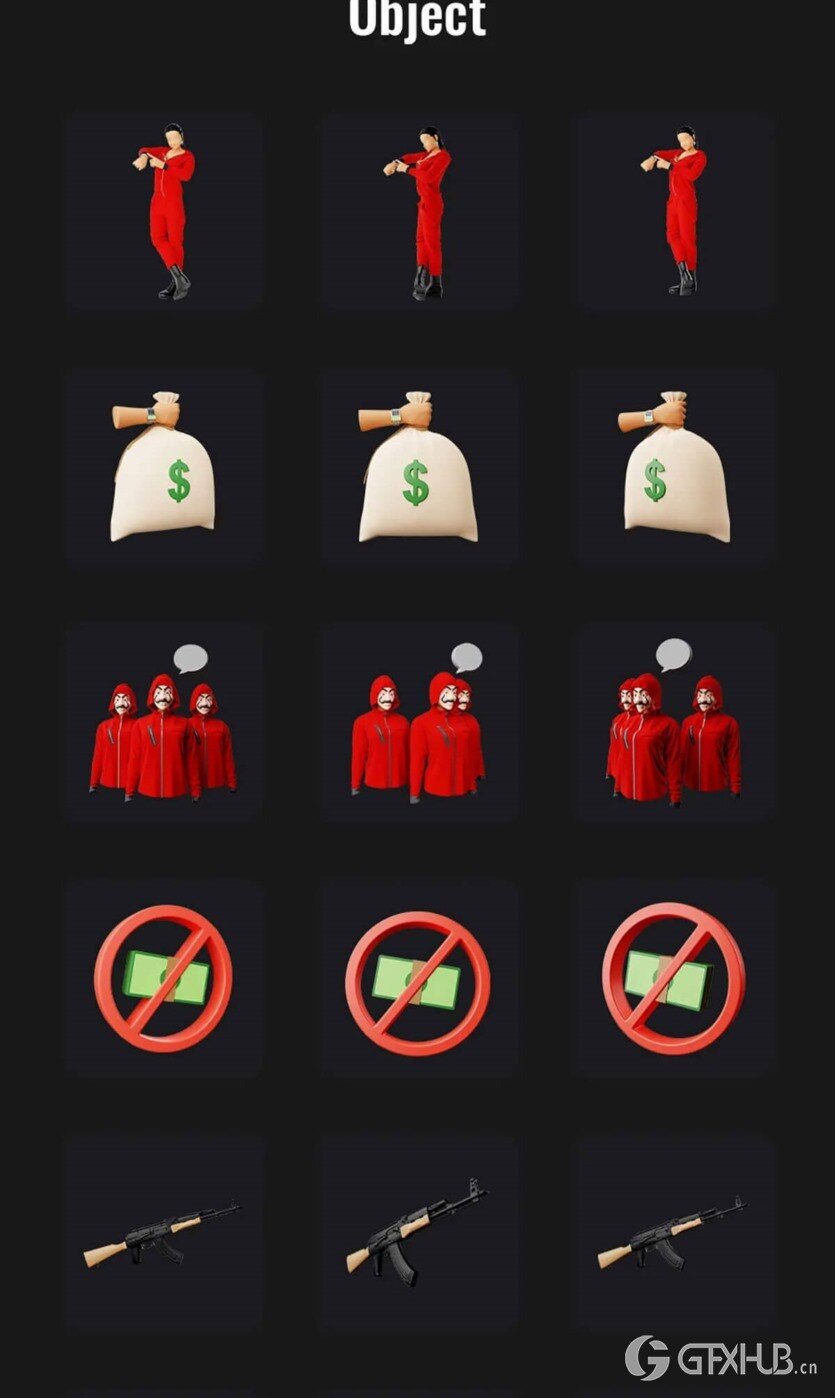 金钱抢劫 3D 插图包（格式：PNGBlend ） Money Heist 3D Illustration Pack