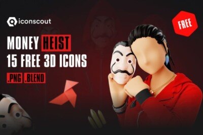 金钱抢劫 3D 插图包（格式：PNG\Blend ） Money Heist 3D Illustration Pack