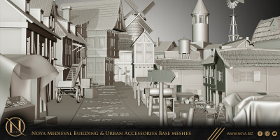 中世纪建筑和城市设施3d模型 Noya Medieval Building & Urban Accessories Base meshes