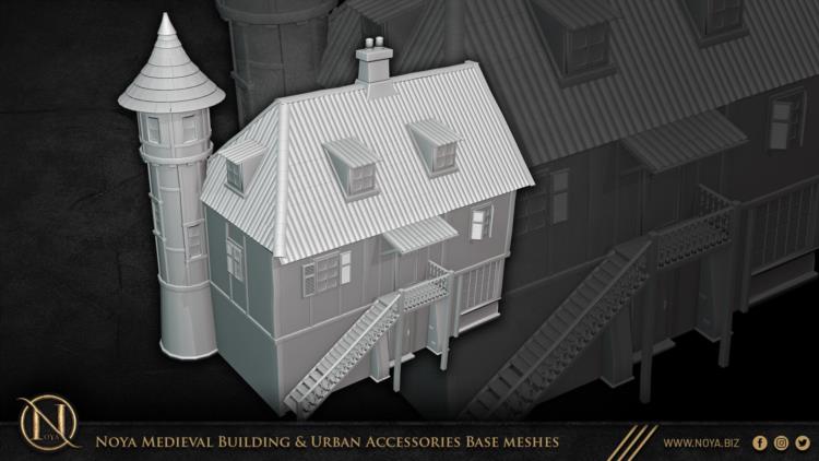 中世纪建筑和城市设施3d模型 Noya Medieval Building & Urban Accessories Base meshes