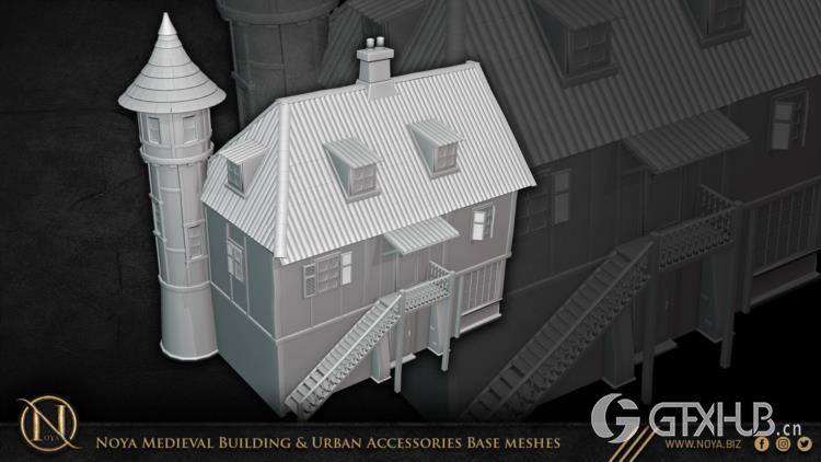 中世纪建筑和城市设施3d模型 Noya Medieval Building & Urban Accessories Base meshes