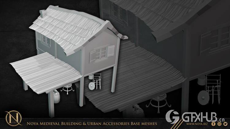 中世纪建筑和城市设施3d模型 Noya Medieval Building & Urban Accessories Base meshes