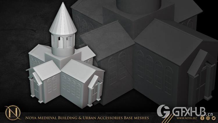 中世纪建筑和城市设施3d模型 Noya Medieval Building & Urban Accessories Base meshes