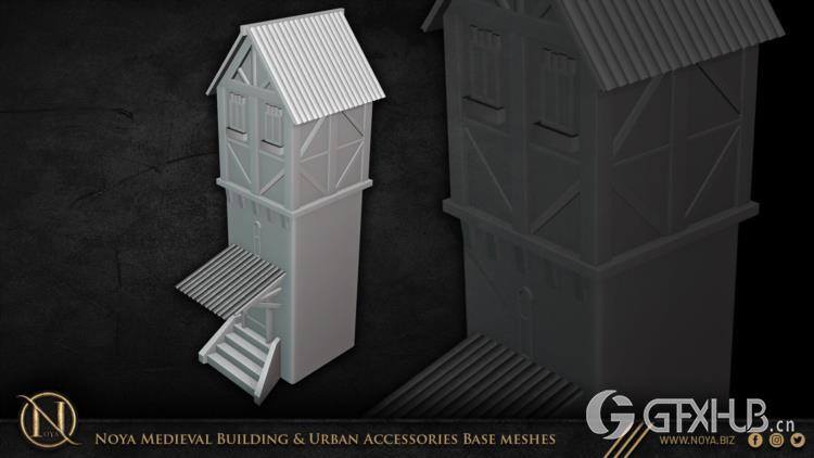 中世纪建筑和城市设施3d模型 Noya Medieval Building & Urban Accessories Base meshes