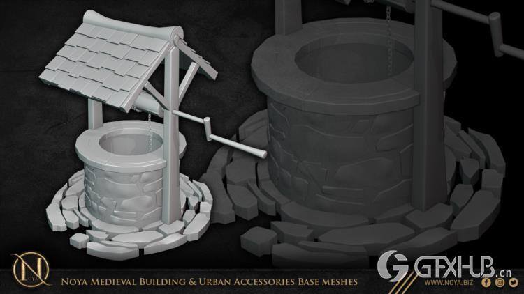 中世纪建筑和城市设施3d模型 Noya Medieval Building & Urban Accessories Base meshes