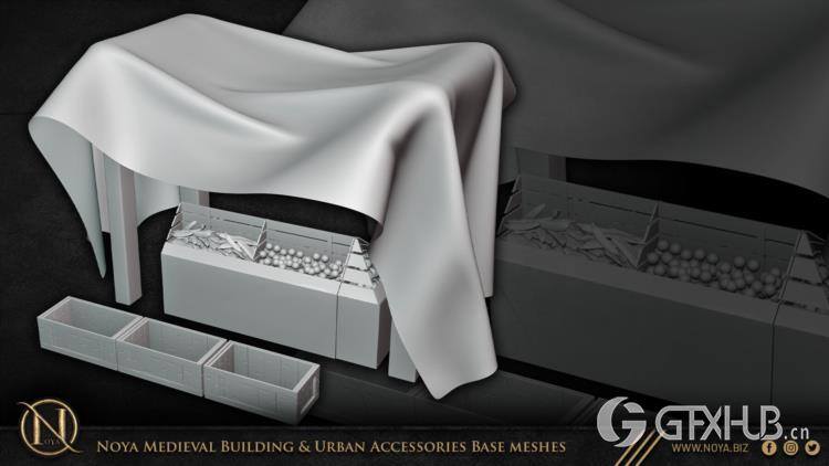 中世纪建筑和城市设施3d模型 Noya Medieval Building & Urban Accessories Base meshes