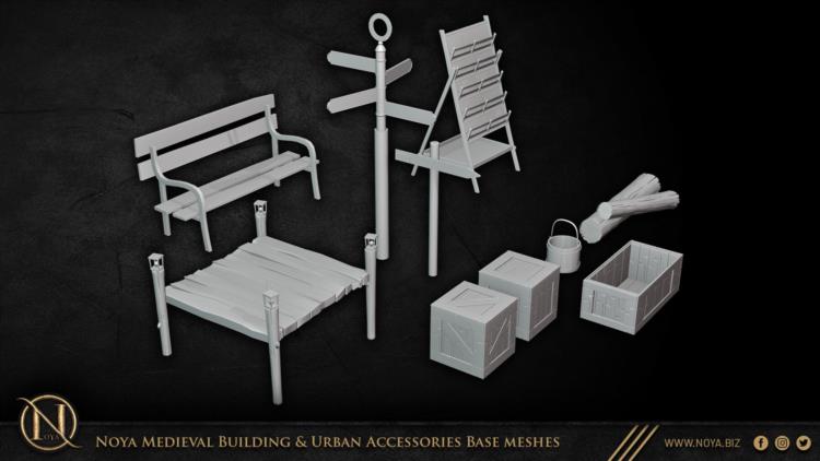 中世纪建筑和城市设施3d模型 Noya Medieval Building & Urban Accessories Base meshes
