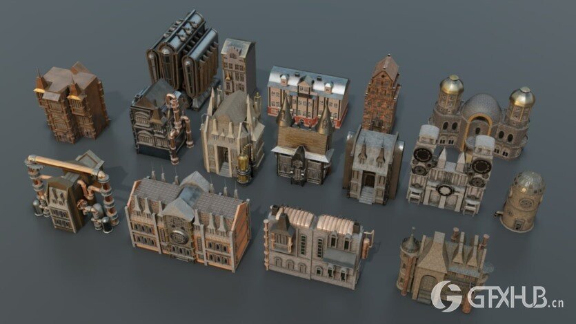 蒸汽朋克 Kitbash+概念和游戏纹理 Steampunk Kitbash + Textures For Concept And Game