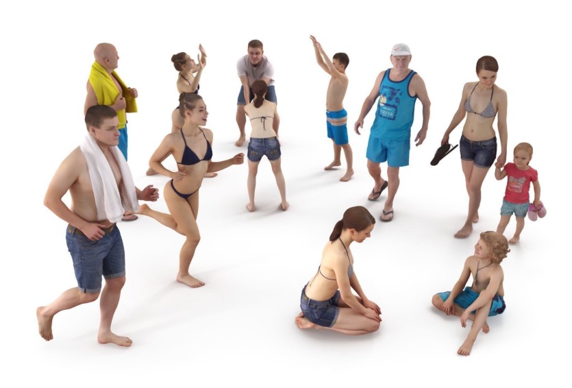 海滩系列人物3D模型(MAX3DSFBXOBJ) Beach Collection x12 Low-poly 3D model