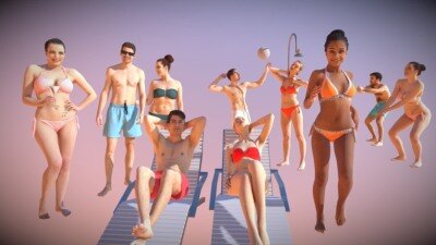 海滩人物女士男士比基尼泳装3D模型系列 10x Beach People Woman Man Bikini Swimsuit Scanned Vol01 3D Model Collection