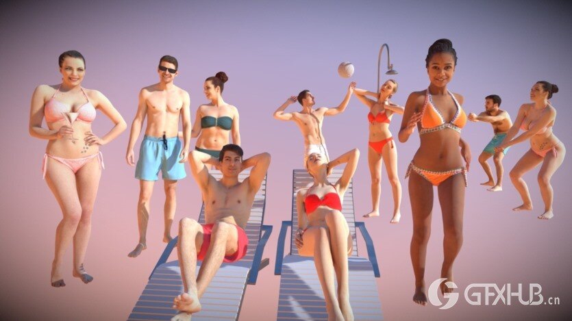 海滩人物女士男士比基尼泳装3D模型系列 10x Beach People Woman Man Bikini Swimsuit Scanned Vol01 3D Model Collection
