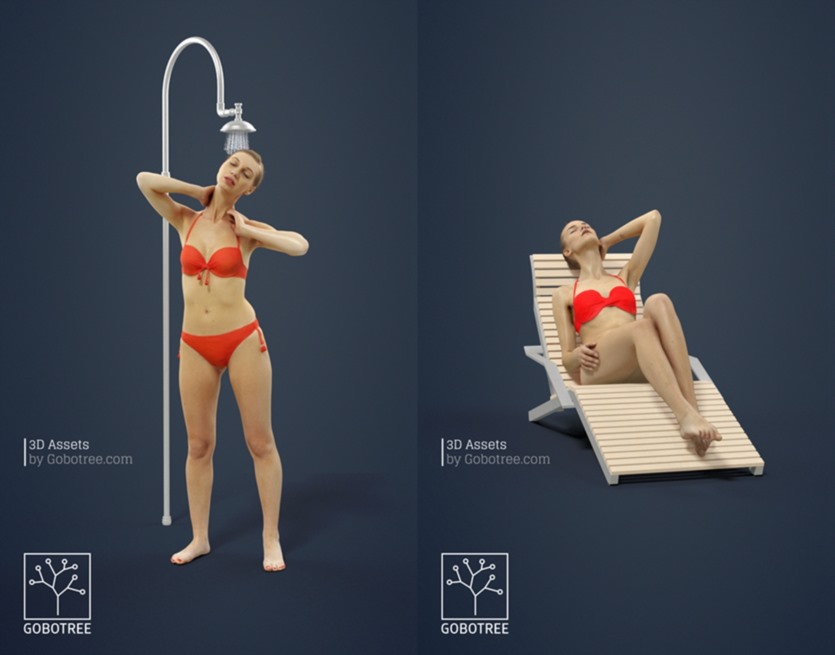 海滩人物女士男士比基尼泳装3D模型系列 10x Beach People Woman Man Bikini Swimsuit Scanned Vol01 3D Model Collection