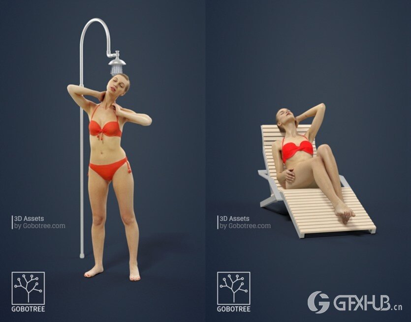 海滩人物女士男士比基尼泳装3D模型系列 10x Beach People Woman Man Bikini Swimsuit Scanned Vol01 3D Model Collection