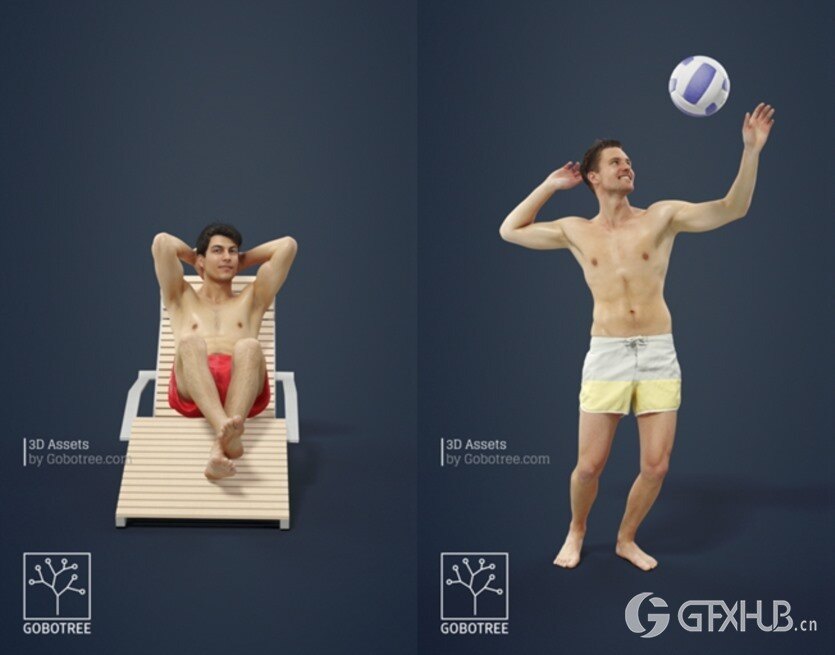 海滩人物女士男士比基尼泳装3D模型系列 10x Beach People Woman Man Bikini Swimsuit Scanned Vol01 3D Model Collection