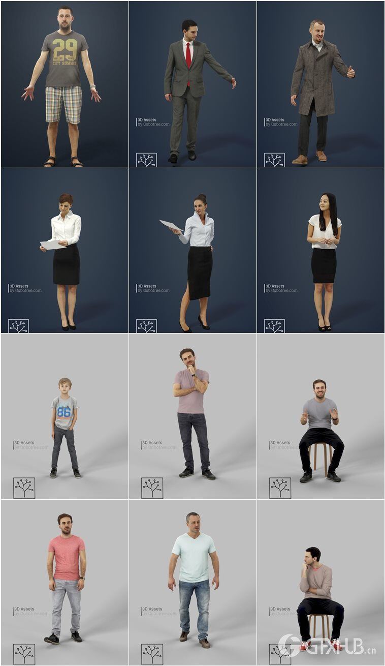 82个高精度3Dmax模型人物合集 gobotree people - 82 people 3D Models
