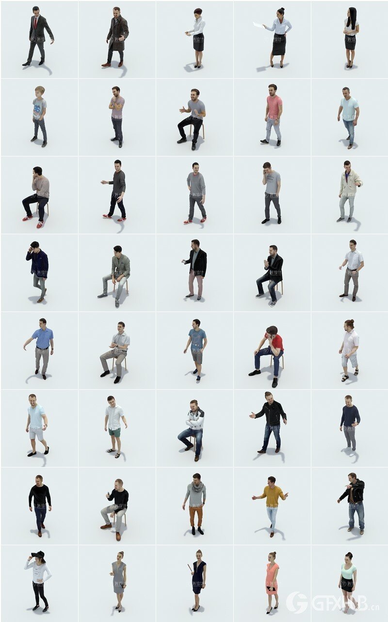 80个3D人物模型合集 适用PM管理器 GoboTree 3d People Collection