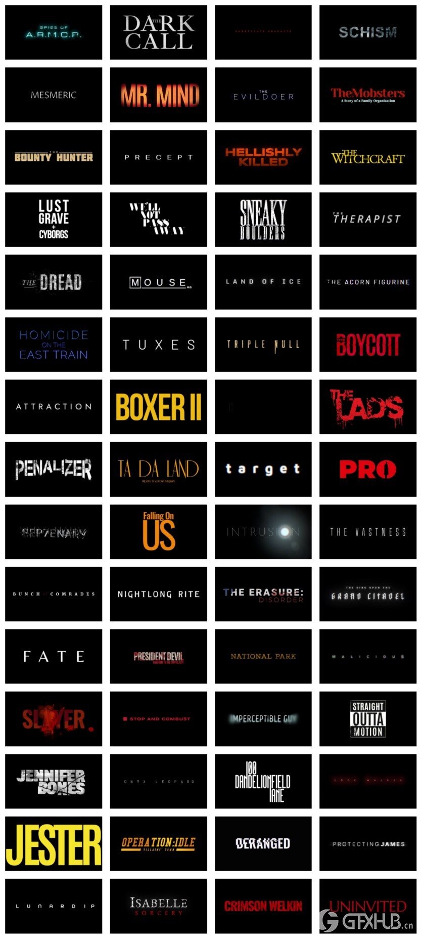 60种大气震撼电影设计感文字标题创意排版预告片开场动画 MotionVFX - mTitle Film