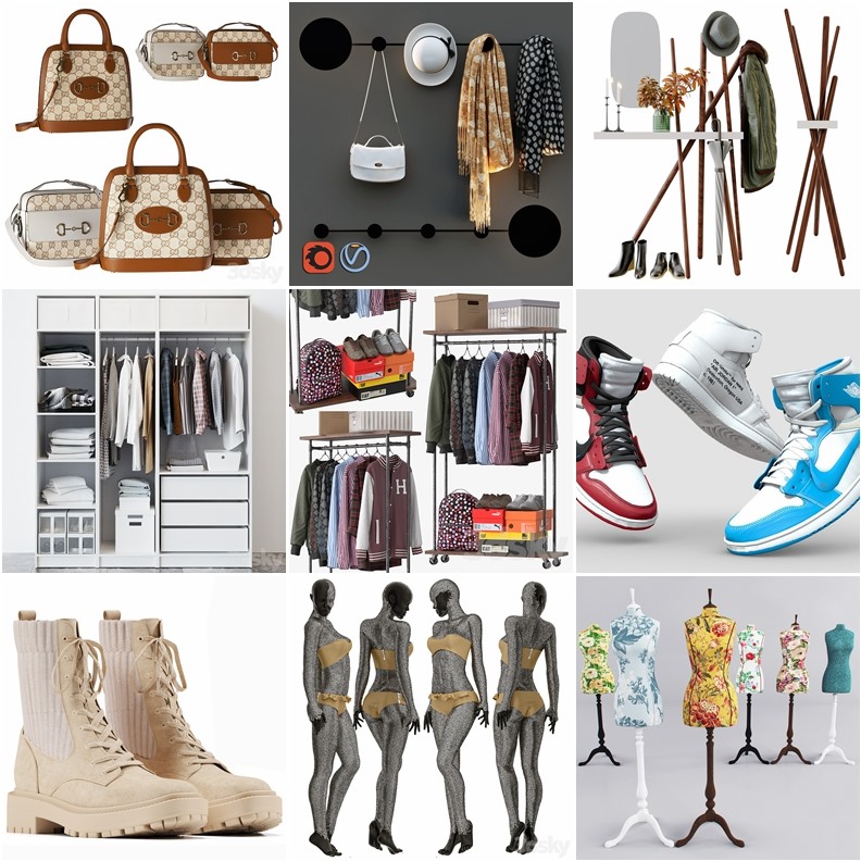 85个衣服包包鞋子3D模型合集 3DSky Pro Clothes, bags, shoes 3d models