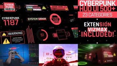 AE脚本-500个HUD科技感赛博朋克UI界面元素动画预设 Videohive – Cyberpunk HUD UI 500+