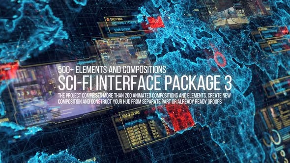 AE模板 - 500种高科技军事界面HUD动态元素包 Videohive - Sci-fi Interface HUD Pack 3