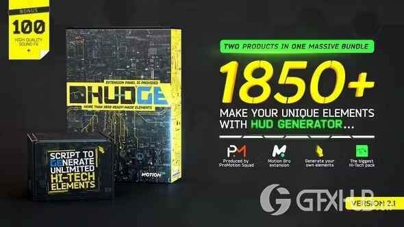 AE模板-1850种未来数字高科技UI界面HUD信息图表元素动画预设超级包 HUDGE | Generator of Hi-Tech Elements | 1850+ UI HUD V2.1