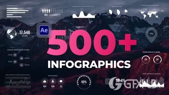AE模板-500种信息数据曲线柱状饼状图展示动画预设 Videohive - Infographics