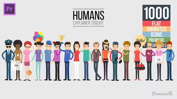 PR模板-二维卡通角色人物解说场景图标MG动画元素包 Videohive - Humans Explainer Essential Graphics Mogrt