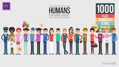 PR模板-二维卡通角色人物解说场景图标MG动画元素包 Videohive – Humans Explainer Essential Graphics Mogrt